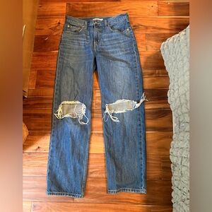 Levi’s Low Pro Straight Jeans 29 Distressed Ripped Knee Medium Wash Y2K (0987)